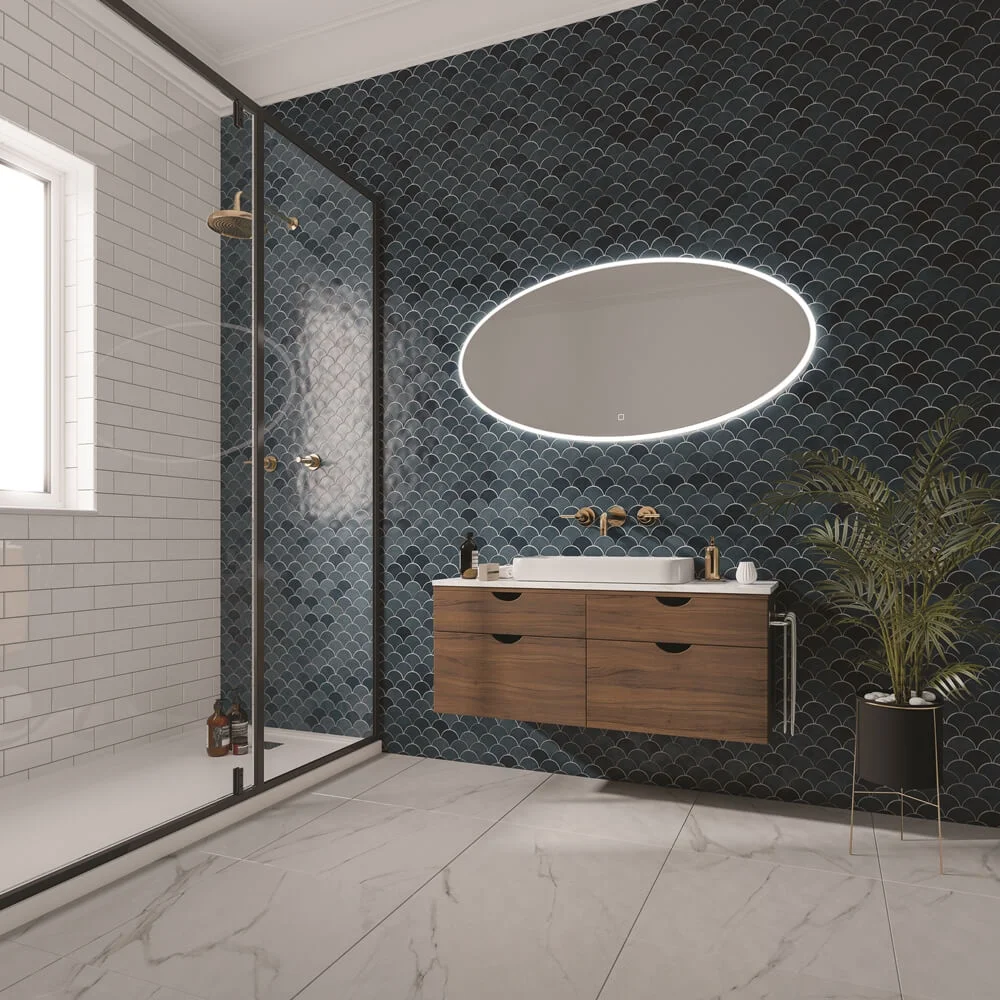 a bathroom with a sink and shower