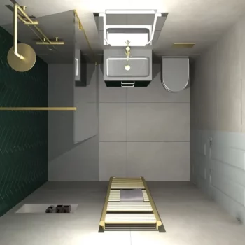 a bathroom with a sink and a towel rack