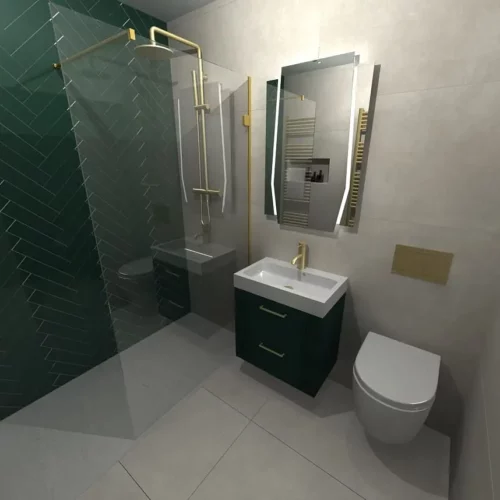 a bathroom with a shower and sink