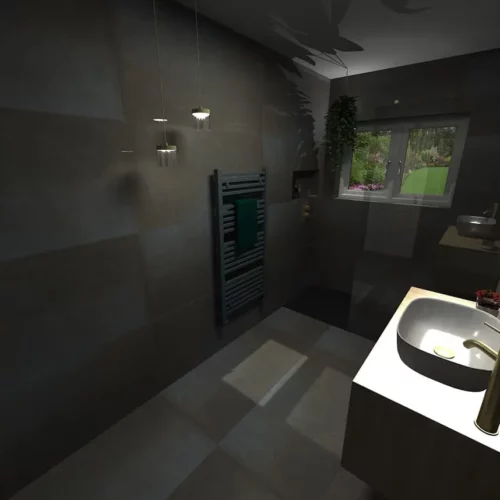 a main bathroom with a sink and a window.