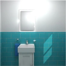 white and green wc a sink and a mirror