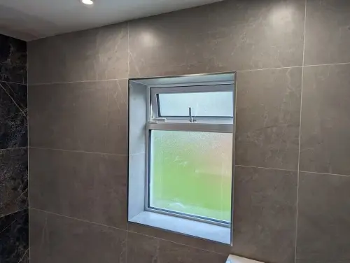 a Newtown Lane window in a bathroom